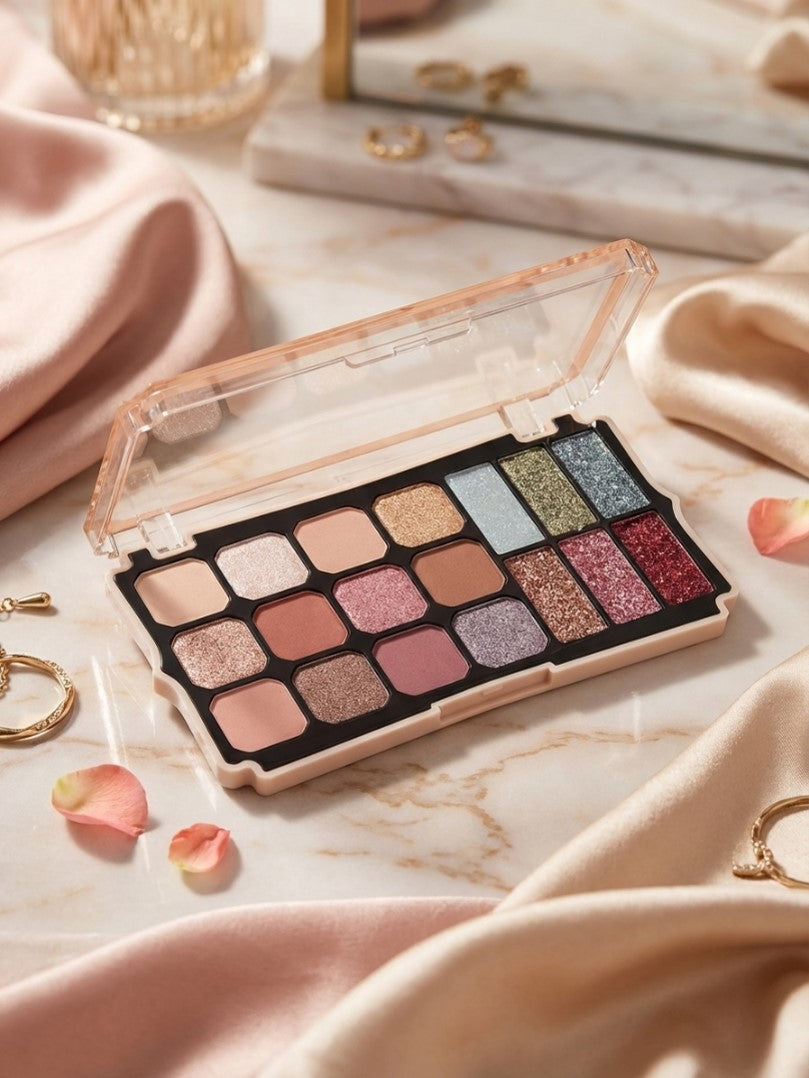 18 Color Eyeshadow Palette 12 Matte Nude Neutrals & 6 Pressed Glitter Pigments