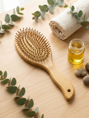 Bamboo Wood Oval Cushion Brush