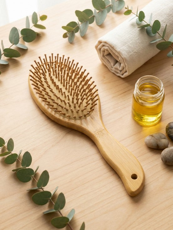 Bamboo Wood Oval Cushion Brush