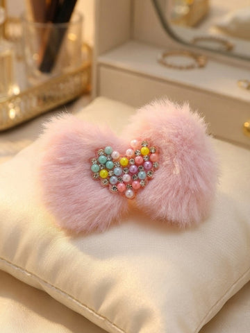 Fur Hair Bow Pin