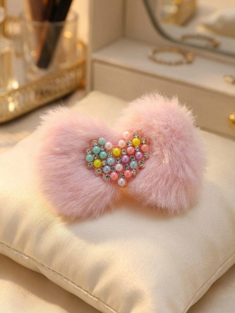 Fur Hair Bow Pin