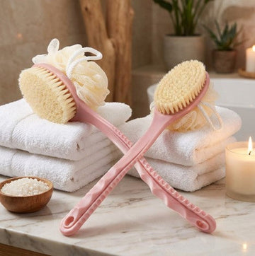 Long Hand Loofah Bath Brush and Loofah Sponge 2 IN 1