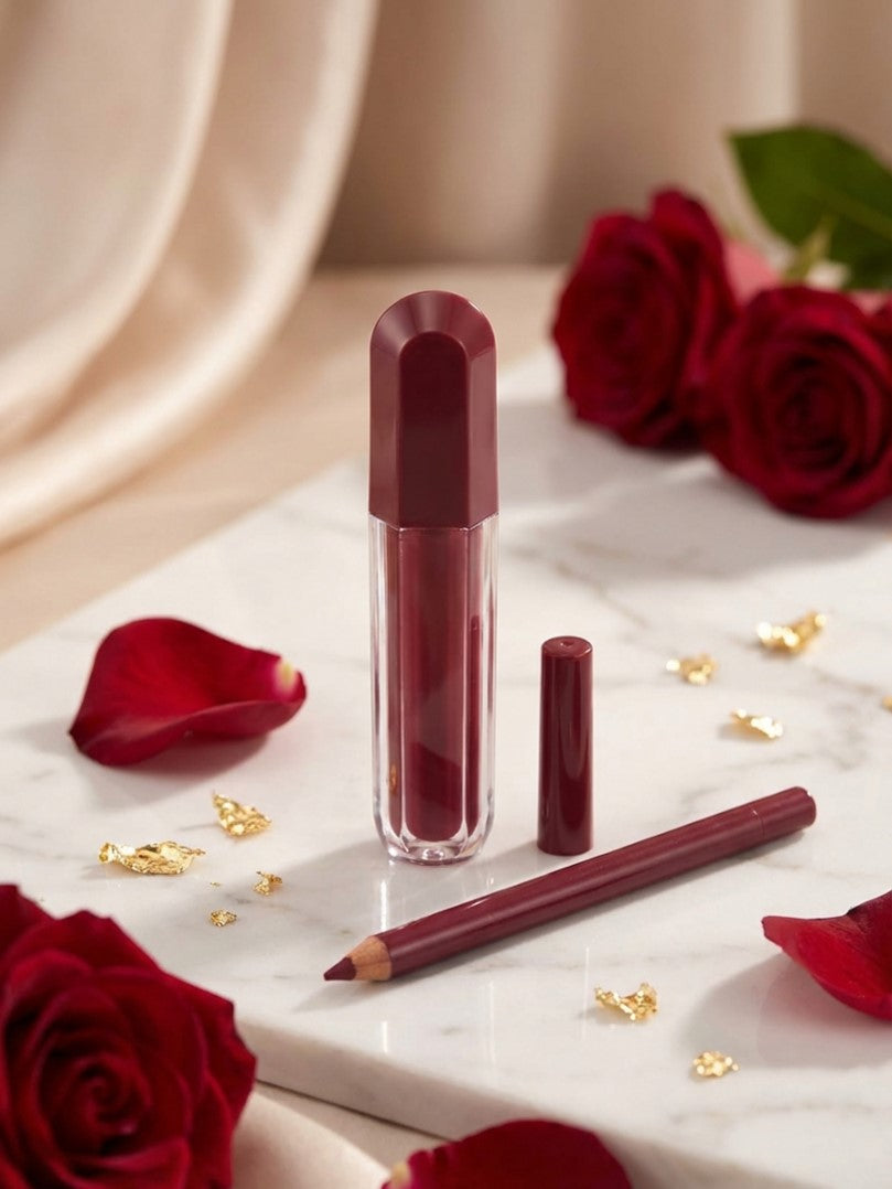 Matte Lip Gloss Liquid Lipstick with Lip Pencil 2 IN 1