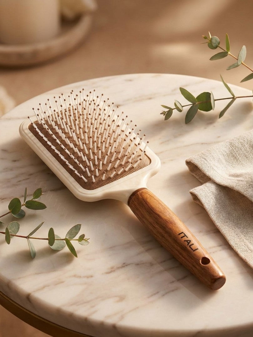 Paddle Hair Brush with Nylon Bristles and Wooden Handle