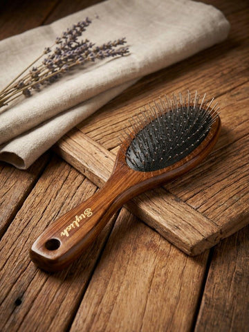 Wooden Oval Hair Brush with Steel Bristles